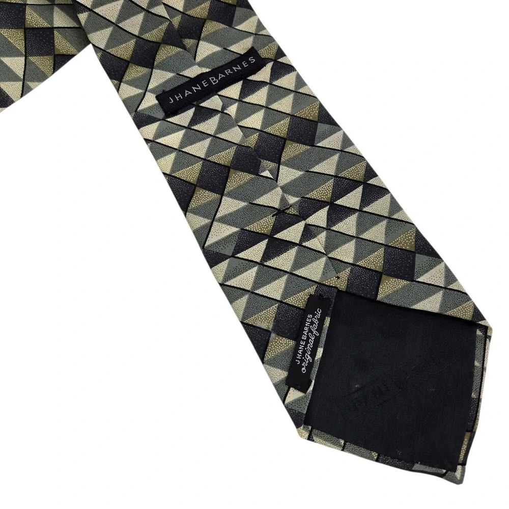 JHane Barnes‎ Geometric Necktie Green Beige Pattern Mens Silk Tie Business Japan